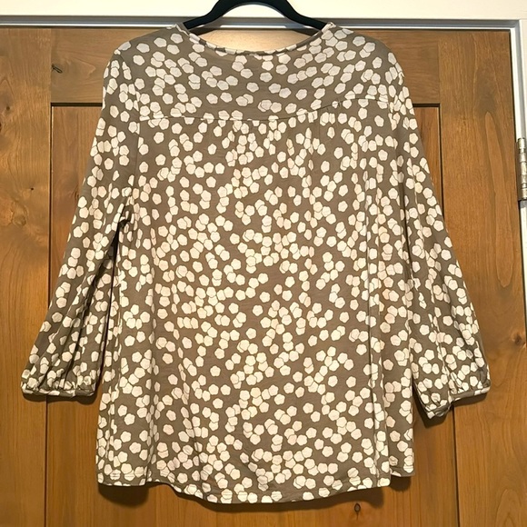 Boden Peasant Tunic blouse Womens 12 wool blend Tan/White long sleeves office - Picture 2 of 7